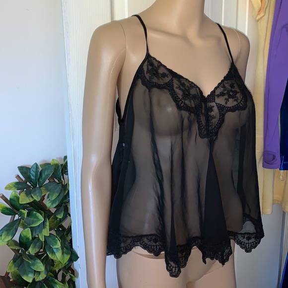 Black sheer chiffon Lacey cami lingerie top L XL - Picture 5 of 7